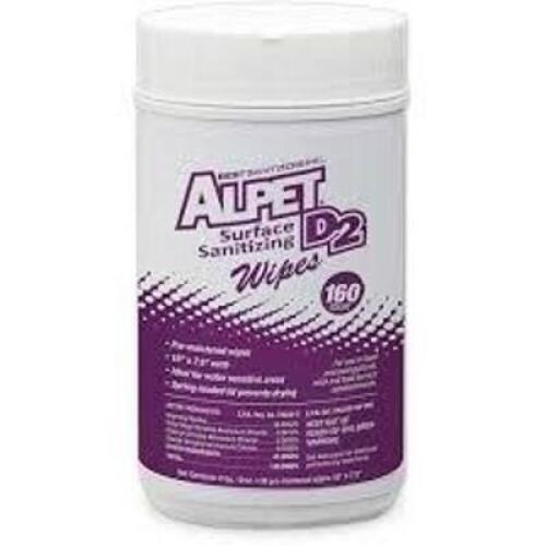DESCRIPTION: (6) SURFACE SANITIZING WIPES BRAND/MODEL: ALPET D2 SIZE: 160 WIPES PER CANISTER RETAIL$: $110.91 EA QTY: 6