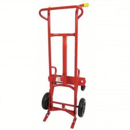 DESCRIPTION: (1) ERGONOMIC TILT-BACK HAND TRUCK BRAND/MODEL: DAYTON #34D647 INFORMATION: RED, STEEL FRAME, 1000 LB CAPACITY SIZE: FOR 55 GAL DRUMS RET
