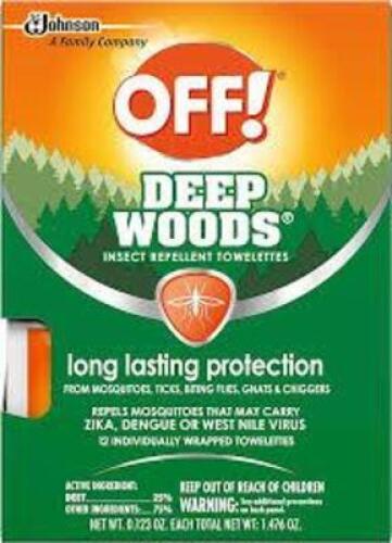 DESCRIPTION: (8) DEEP WOODS INSECT REPELLENT TOWELETTES BRAND/MODEL: OFF! INFORMATION: LONG LASTING PROTECTION SIZE: 1.476 OZ RETAIL$: $11.97 EA QTY: