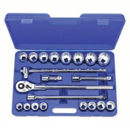 DESCRIPTION: (1) SOCKET WRENCH SET BRAND/MODEL: WESTWARD #4YP81 INFORMATION: BLUE BOX, CHROME, 21 PIECES SIZE: 3/4 IN DRIVE SIZE, 7/8 IN TO 2 IN SOCKE
