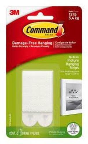 DESCRIPTION: (2) BOXES OF (24) PICTURE HANGING STRIPS BRAND/MODEL: COMMAND/17206-ES INFORMATION: 4-PAIR/WHITE SIZE: .6"L X 3.88"W X 6.75"H RETAIL$: $9