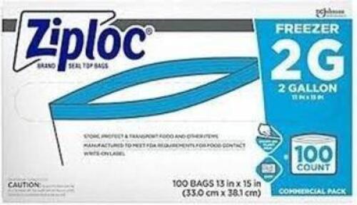 DESCRIPTION: (1) CASE OF (100) STORAGE BAGS BRAND/MODEL: ZIPLOC SIZE: 2 GA RETAIL$: $57.60 EA QTY: 1