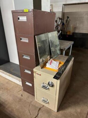 (4) - ASSORTED FILE CABINET AND SHELVING UNITS WITH SAFE