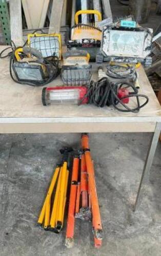 ASSORTED WORK LIGHTS AND PEDESTALS AS SHOWN