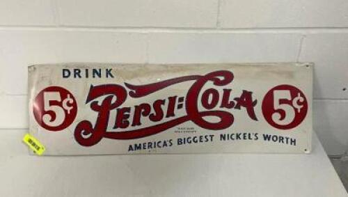 30" X 9" PEPSI COLA SIGN, TIN