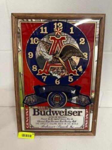 13" X 19" BUDWEIER FRAMED CLOCK