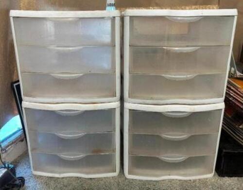 (4) 3-DRAWER STORAGE BINS