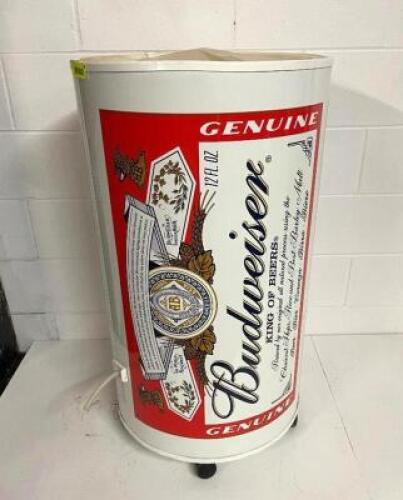 20" X 36" ROLLING BUDWIESER BEVERAGE CONTAINER WITH LID, PLASTIC