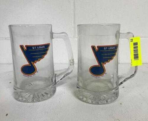 (2) BEER MUGS WITH RETRO BLUES LOGO