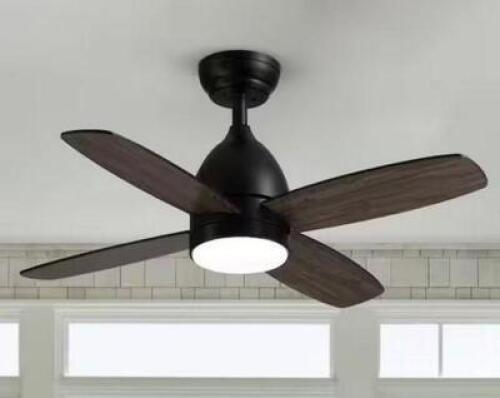 36 in. Dimmable LED Indoor Black Ceiling Fan with Remote Farmhouse Small Bedroom Fan Light with Walnut Color Blades