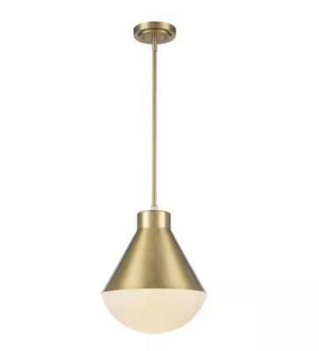 Ludlow 1-Light Antique Gold Hanging Pendant Light Fixture with White Opal Glass Shade