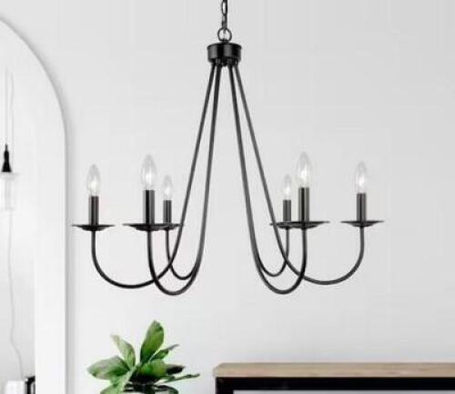 Industrial Black Dining Room Chandelier 28 in. 6-Light Modern Farmhouse Large Candlestick Living Room Chandelier