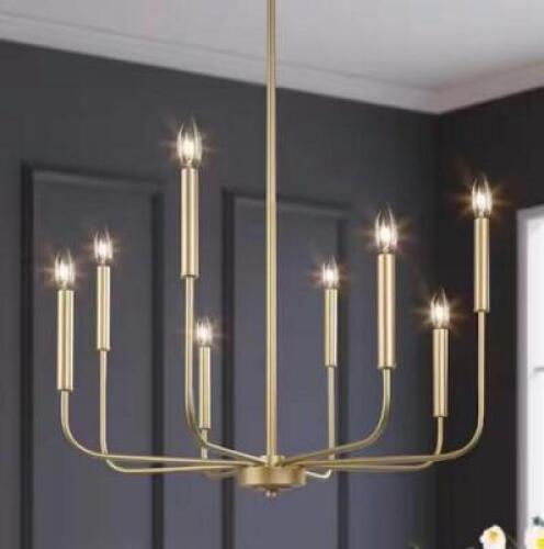 Modern Gold Candlestick Island Chandelier Transitional 8-Light Pale Brass Pendant Light for Kitchen Bedroom Dining Area