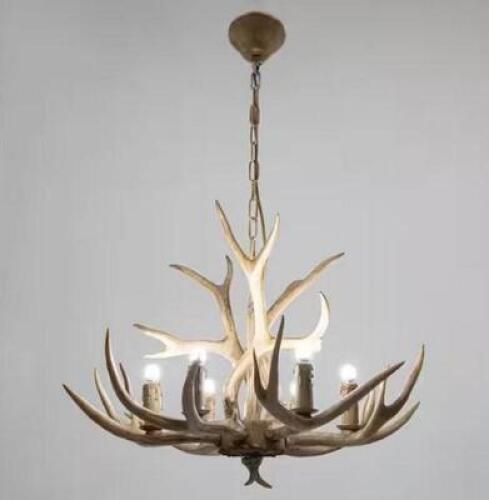 6-Light Vintage Brown Resin Antler Chandelier Deer Horn Hanging Countryside Light