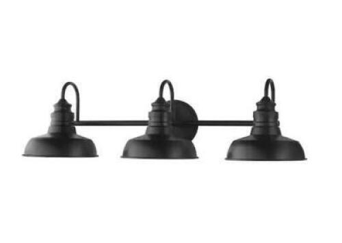 (2) - Elmcroft 29 in. 3-Light Matte Black Farmhouse Vanity with Metal Shades