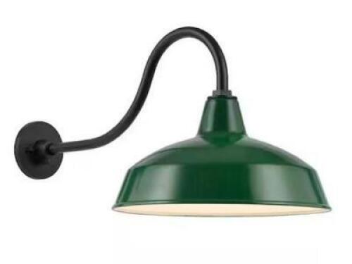 Easton 14 in. 1-Light Hunter Green Barn Outdoor Wall Light Lantern Sconce with Steel Shade