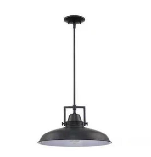 Wilhelm 16 in. 1-Light Black Industrial Farmhouse Pendant Light Fixture with Metal Shade