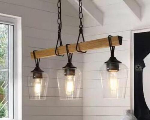 Transitional Black Dining Room Island Chandelier, 25 in. 3-Light Farmhouse Faux Wood Pendant Hanging light for Bedroom