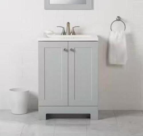 24 in. W x 19 in. D x 33 in. H Single Sink Freestanding Bath Vanity in Pearl Gray with White Cultured Marble Top