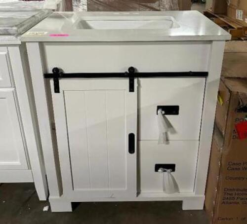 30" MARBLE TOP BARN DOOR BATHROOM VANITY