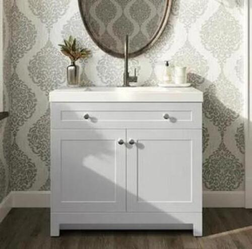 Everdean 37 in. W x 19 in. D x 34 in. H Single Sink Freestanding Bath Vanity in White with White Cultured Marble Top