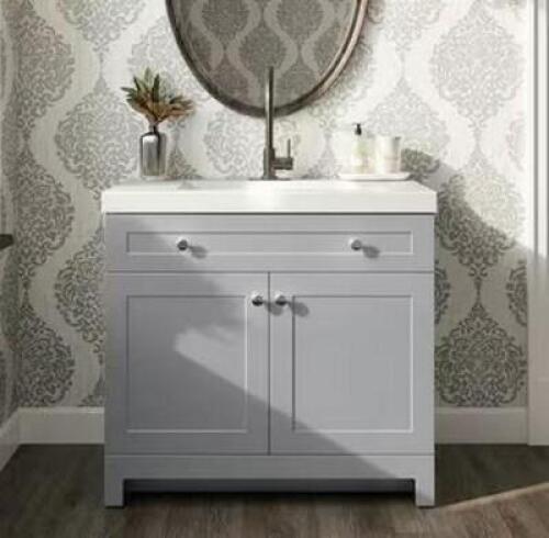 Everdean 37 in. W x 19 in. D x 34 in. H Single Sink Bath Vanity in Pearl Gray with White Cultured Marble Top