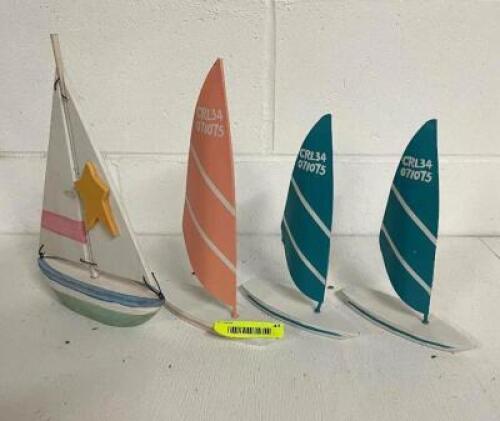 (4 PACK) 7" SAILBOAT SET, WOOD