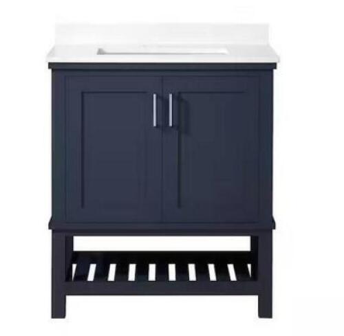Tupelo 30 in. Single Sink Midnight Blue Bath Vanity with White Engineered Stone Top (Assembled)