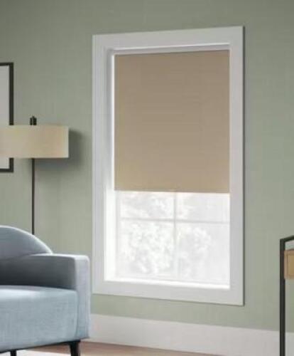 Cut-to-Width 72 in. W x 73 in. L Beige Cordless Blackout Polyester Fabric Roller Shade