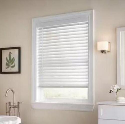 White Cordless Faux Wood Blinds for Windows with 2 in. Slats - 66 in. W x 72 in. L (Actual Size 65.5 in. W x 72 in. L)