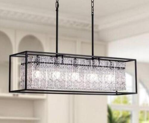 35.4 in 5-Light Black Modern Glass Chandelier for Kitchen Island