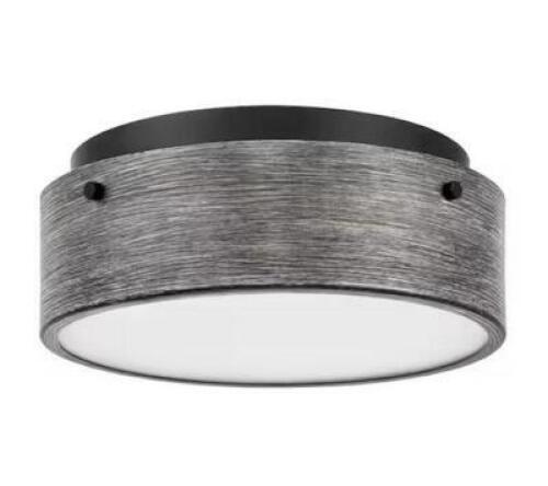 Huntmoor 14 in. 2-Light Matte Black Flush Mount with Ebony Wood Metal and Etched White Diffuser