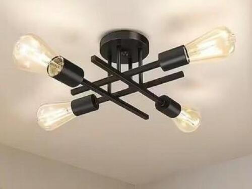 16 In. Black Farmhouse Semi-Flush Mount Ceiling Light Fixtures Modern Sputnik Chandelier for Kitchen Bedroom Dining Room
