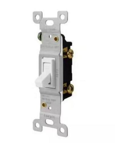 15 Amp Single Pole Toggle Light Switch with Wall Plate, White (3-Pack)