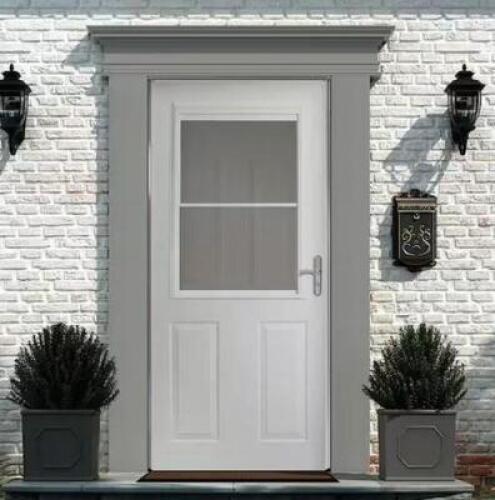 32 x 80 ?400 Series White Aluminum 1/2 light Retractable Storm Door Nickel