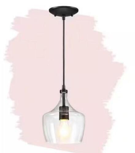 1-Light Kitchen Island Teardrop Clear Glass Pendant with Black