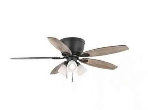 Sidlow 52 in. Indoor LED Bronze Hugger Dry Rated Ceiling Fan with 5 QuickInstall Reversible Blades and Light Kit