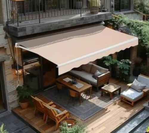 12 ft. W x 10 ft. D Manual Patio Retractable Awnings in Beige