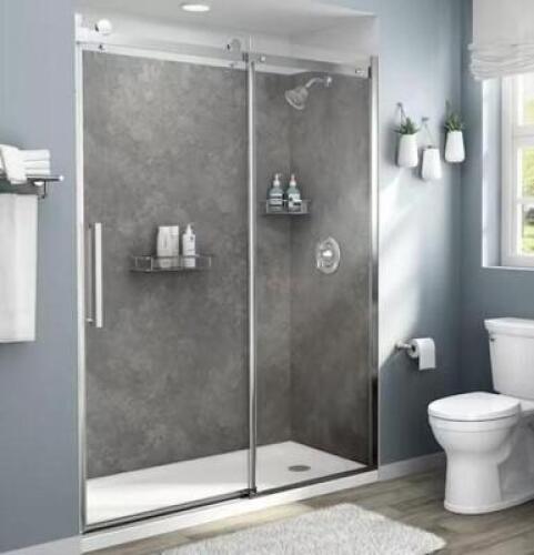 Passage 32 in. x 60 in. x 72 in. 4-Piece Glue-Up Alcove Shower Wall in Gray Concrete