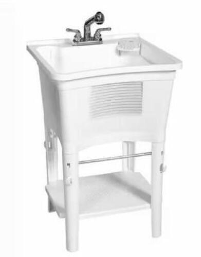 24 in. D x 24 in. W Freestanding Laundry Tub in White with Non-Metallic Pull-Out Faucet in Chrome