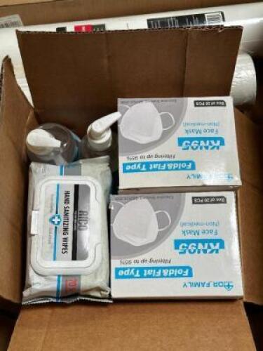 LOT OF HAND SANITIZING WIPES, ANTI BACTERIAL, FACE MASKS. ETC.