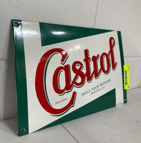 100% PORCELAIN 12" X 8" CASTROL PORCELAIN SIGN - vintage style