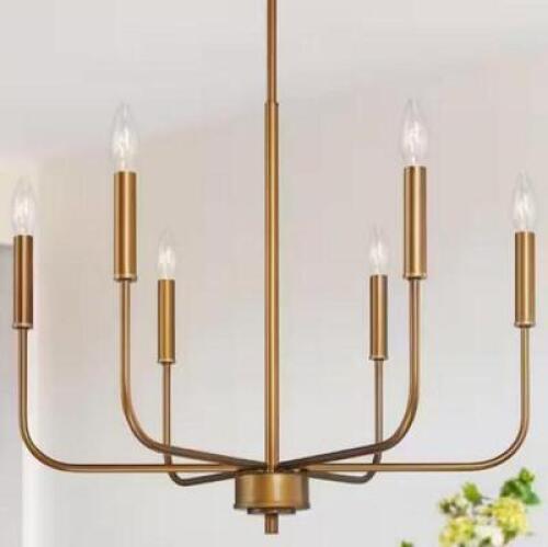Modern Dark Gold Kitchen Linear Chandelier, 6-Light Farmhouse Antique Candlestick Ding Room Pendant Light Fixture