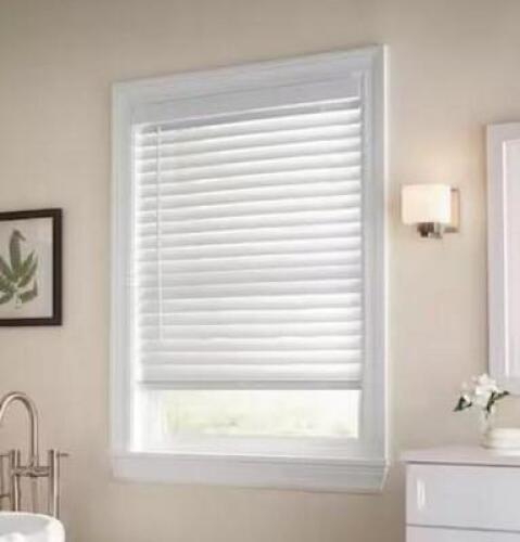 White Cordless Faux Wood Blinds for Windows with 2 in. Slats - 47 in. W x 36 in. L (Actual Size 46.5 in. W x 36 in. L)