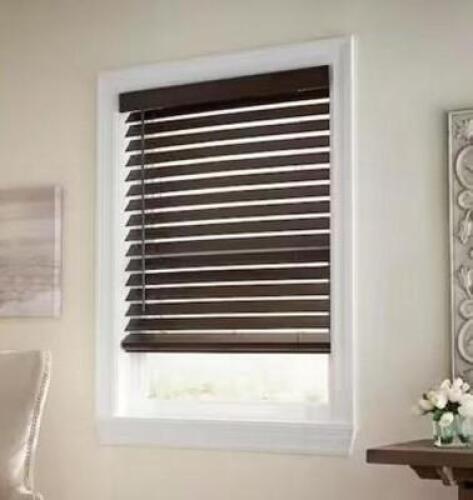 Espresso Cordless Premium Faux Wood Blinds with 2.5 in. Slats - 45 in. W x 48 in. L (Actual Size 44.5 in. W x 48 in. L)