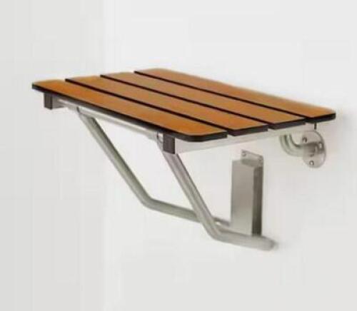 18-inch x 15-inch in ADA Folding Wall Mount Bathroom Shower Seat Bench, Teak Phenolic Seat