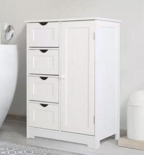 23.6 in. W x 11.8 in. D x 31.6 in. H White Freestanding Linen Cabinet with Adjustable Shelf and 4-Drawer