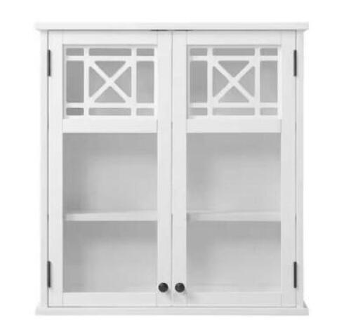 Derby 27 in. W x 8 in. D x 29 in. H White Wood Wall Mounted Bath Storage Cabinet with Glass Cabinet Doors
