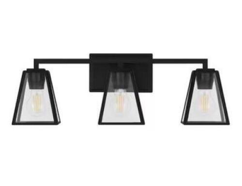 Mackenzie Place 24 in. 3-Light Matte Black Modern Bathroom Vanity Light with Clear Glass Shades