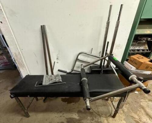 WORKOUT BENCH WITH ASSORTED WORKOUT EQUIPMENT